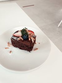 High angle view of dessert in plate on table