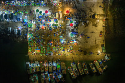 High angle view of illuminated lighting equipment at store