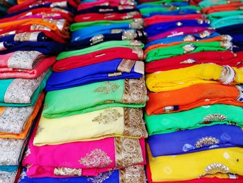 Full frame shot of colorful saris for sale in store