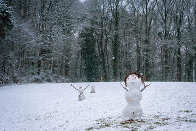 Snowman in the snowy winter landscape