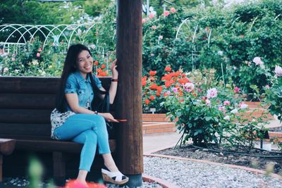 Woman sitting in park