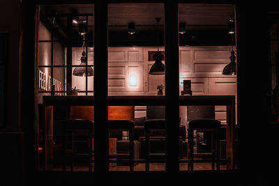 Interior of illuminated restaurant