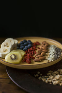 Close-up of breakfast served on table