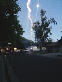 Illuminated tree against sky at night