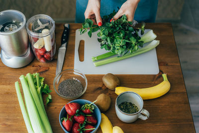 High angle view of food on cutting board