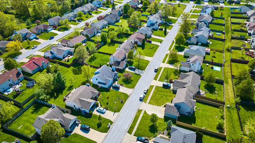 High angle view of buildings in city