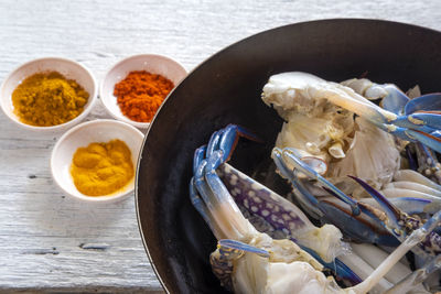 High angle view of food on table