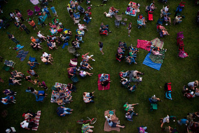 High angle view of crowd on grass
