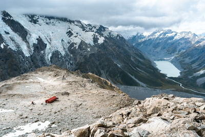 Scenic view of snowcapped mountains against sky