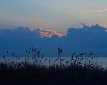 Scenic view of landscape against sky at sunset