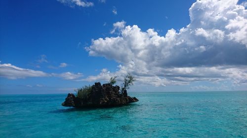 Scenic view of sea against blue sky