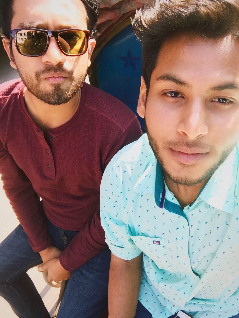 two people, young adult, men, males, young men, sunglasses, togetherness, couple - relationship, adult, adults only, beautiful people, casual clothing, handsome, lifestyles, people, couple, portrait, only men, beard, bonding, modern, real people, smiling, outdoors, day