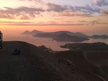 Scenic view of mountains against sky during sunset