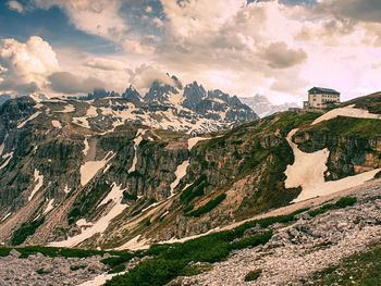 Wild mountains calm scene. scenic scenery of wild snowy mountains and alpine valleys