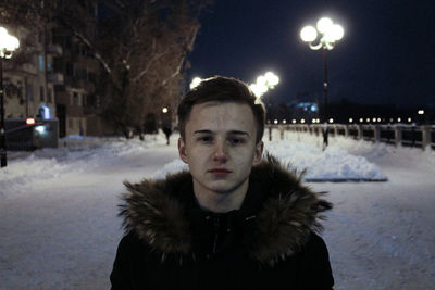 Portrait of man in snow