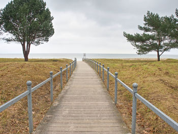 Footpath by sea against sky