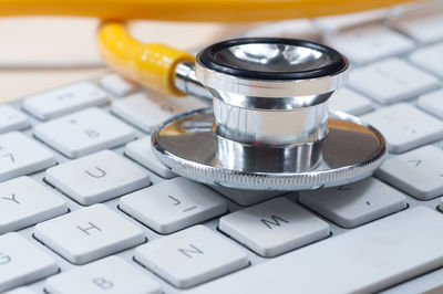 Close-up of computer keyboard on table