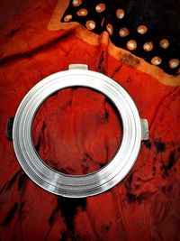 High angle view of red art on table