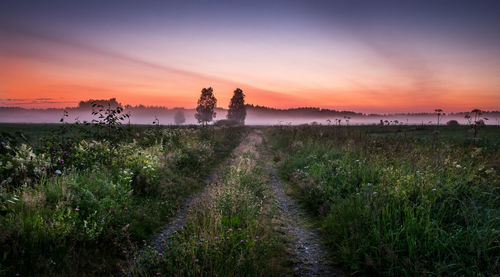 Scenic view of field against sky during sunset