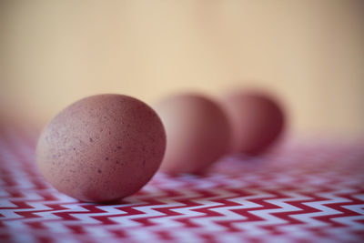 Close-up of eggs on table