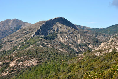 Scenic view of mountains against clear sky