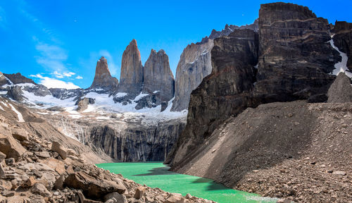 Panoramic view of rocky mountains against sky