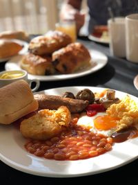 Close-up of breakfast served on table