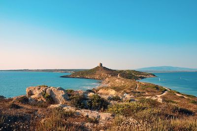 Scenic view of sea against clear sky