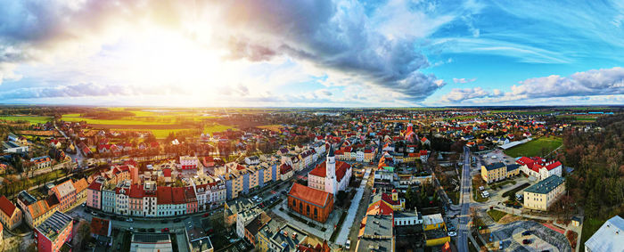 Aerial cityscape of small town in europe. katy wroclawskie, poland