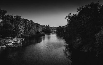 River amidst trees against clear sky