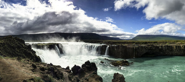 Peaceful scene at godafoss in the north of iceland on a lightly overcast summer day