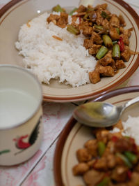 High angle view of meal served in plate