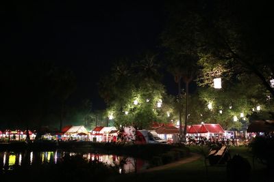 Group of people in illuminated city at night