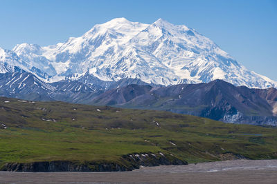 Scenic view of snowcapped mountains against sky