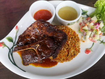 High angle view of meal served in plate