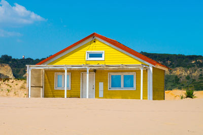 Costa de caparica is the famous tourist destination, with the typical tiny colorful house