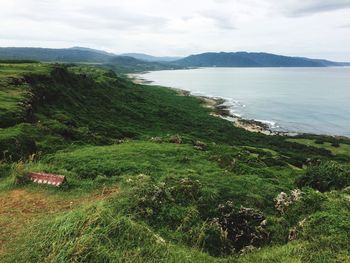 Scenic view of sea and mountains