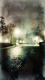 Scenic view of wet road during winter against sky