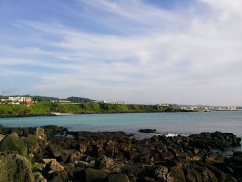 Scenic view of sea against cloudy sky