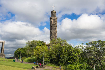 Panoramic view of temple and building against sky