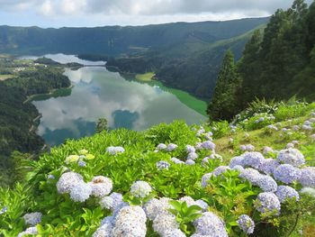 Scenic view of mountains and lakes