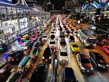 High angle view of traffic on road at night