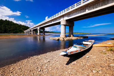 Bridge over river against blue sky