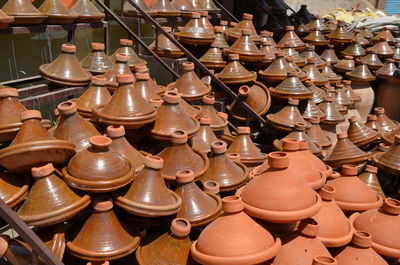 High angle view of glasses in market stall