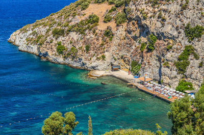 Scenic view of sea against blue sky