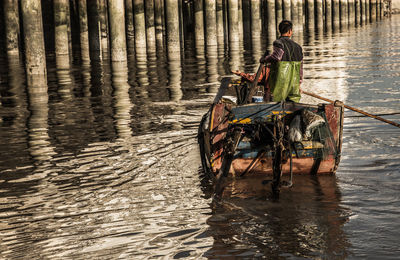 High angle view of man in boat
