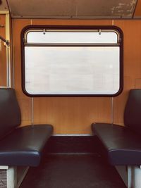 View of window and seat in train