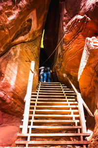 Low angle view of staircase in cave