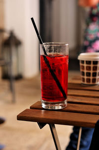 Close-up of beer glass on table