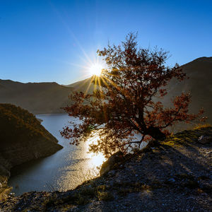 Scenic view of lake against blue sky